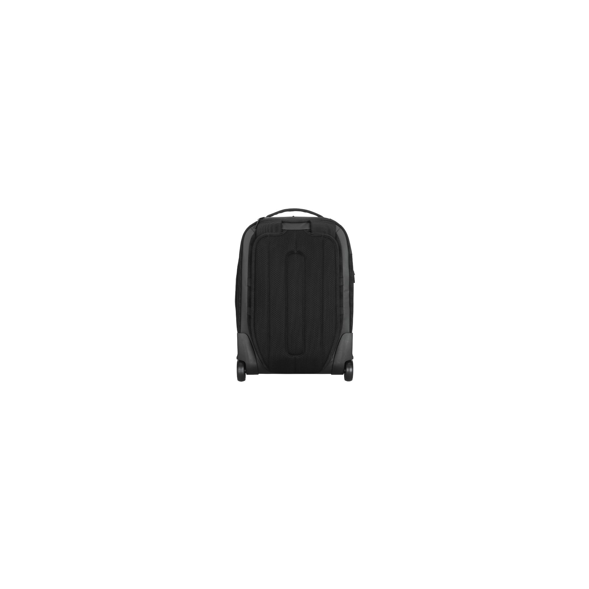 Una mochila rodante negra.