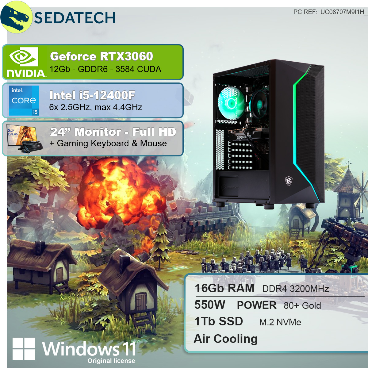 SEDATECH Intel mit RAM, 12 GB GB Geforce 1000 i5-12400F 16 RTX3060, Gaming SSD, PC GB i5-12400F, Prozessor, Intel