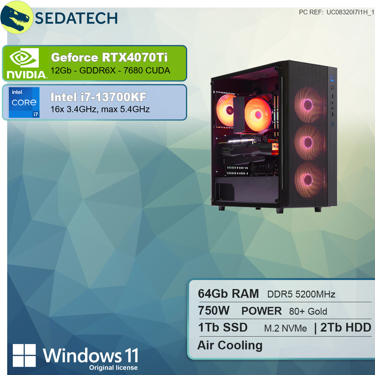 SEDATECH Intel i7-13700KF, SSD, GB NVIDIA Intel® 4070 HDD, mit GeForce 11 Home mehrsprachig, 1000 12 GB Ti, Prozessor, RAM, GB PC-desktop 2000 RTX™ Core™ GB i7 64 Windows