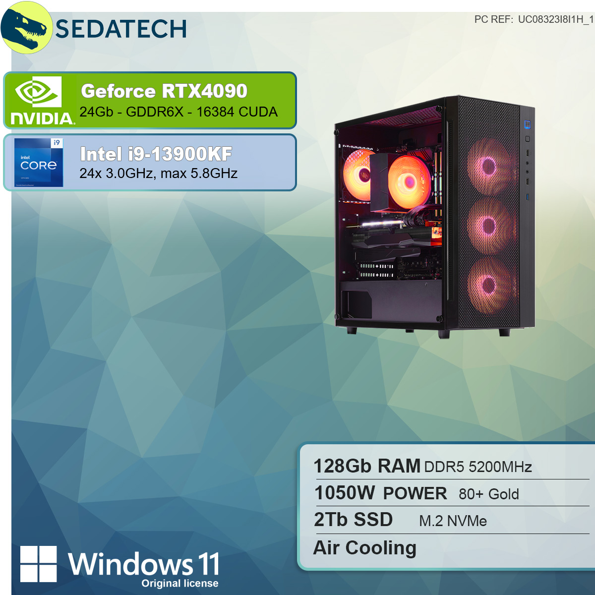 SEDATECH Intel i9-13900KF, Windows 11 Core™ mehrsprachig, GB GeForce 4090, mit RTX™ NVIDIA Home PC-desktop 2000 24 GB RAM, GB SSD, 128 Intel® Prozessor, i9