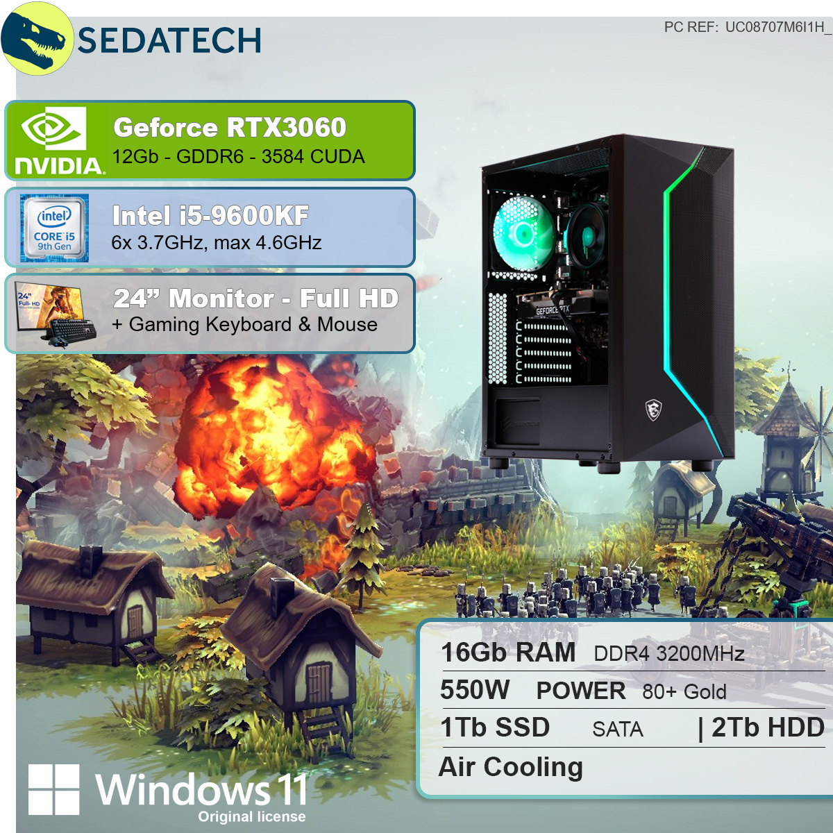 RAM, PC GB GB i5-9600KF, mit Prozessor, 2000 12 Intel GB HDD, 16 Intel GB i5-9600KF 1000 SEDATECH Geforce RTX3060, SSD, Gaming
