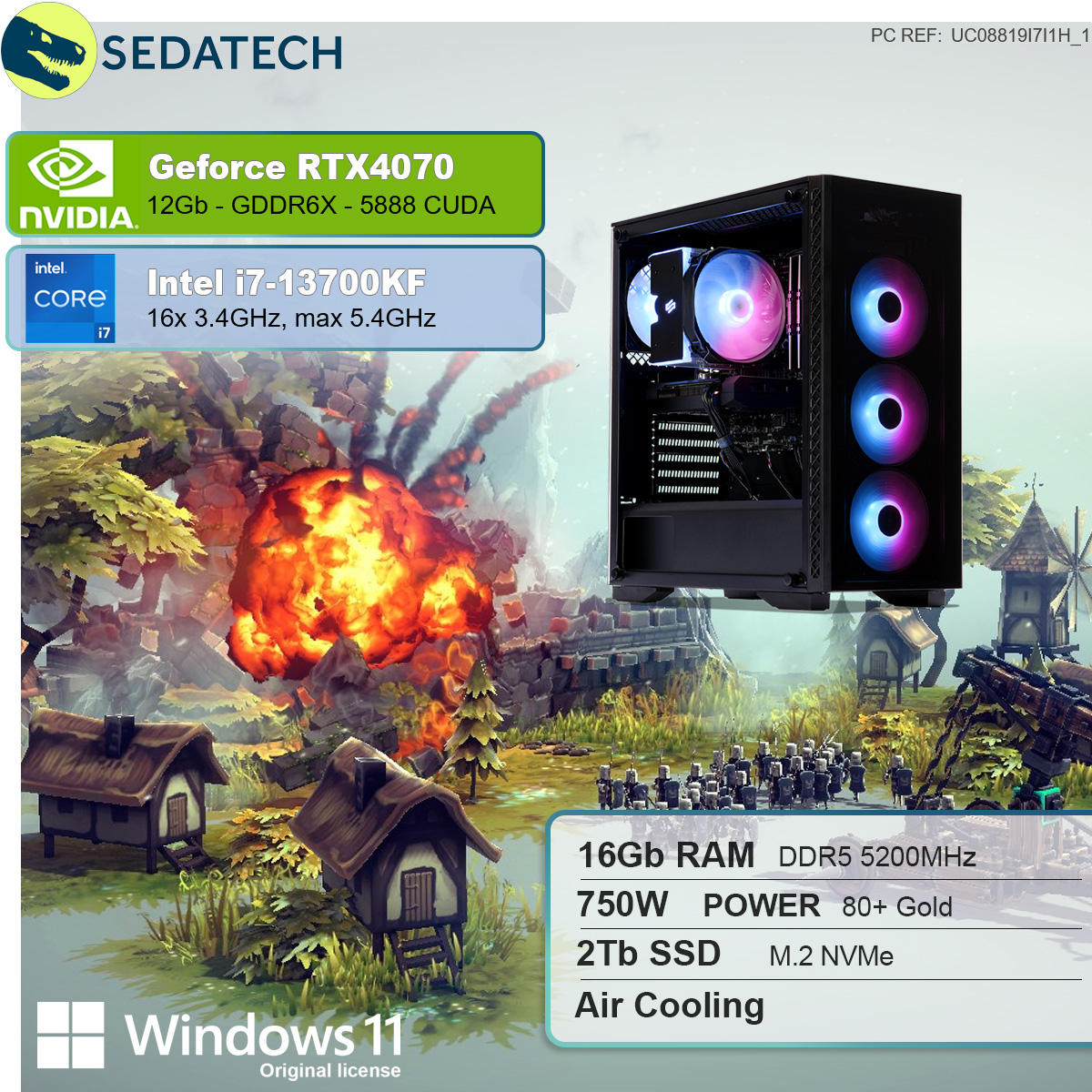 GeForce NVIDIA GB 4070, Home Intel PC SEDATECH Gaming mehrsprachig, 2000 RAM, 16 GB GB i7-13700KF, RTX™ 12 Prozessor, Windows i7 11 Intel® SSD, Core™ mit