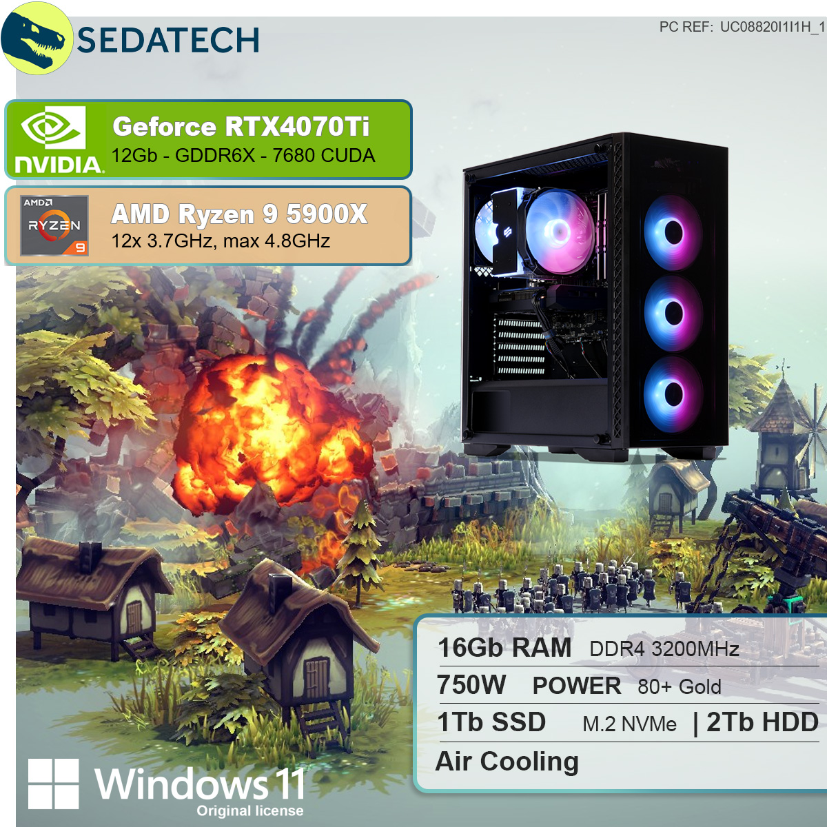 9 1000 11 Ryzen AMD HDD, 2000 12 Ryzen™ GB GeForce mit Gaming GB 5900X, 16 GB mehrsprachig, Home RTX™ 9 Windows 4070 SSD, Ti, NVIDIA PC SEDATECH RAM, AMD GB Prozessor,