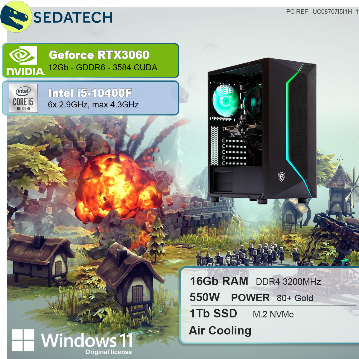 mit Windows Core™ Gaming GeForce RTX™ NVIDIA GB 3060, i5 Home PC RAM, Intel 16 mehrsprachig, GB SSD, 1000 Intel® GB Prozessor, i5-10400F, 11 12 SEDATECH