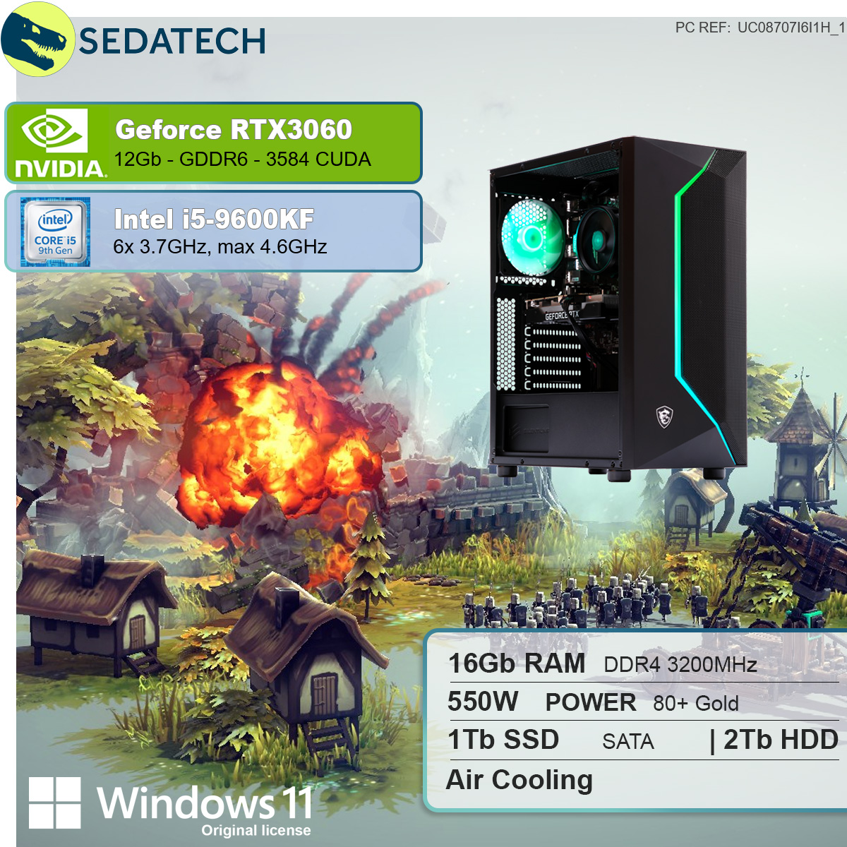 SEDATECH Intel i5-9600KF, Windows mehrsprachig, Core™ GB 1000 GB 11 GB 16 3060, Home 12 SSD, HDD, Gaming 2000 RTX™ RAM, GeForce GB Intel® Prozessor, i5 mit NVIDIA PC