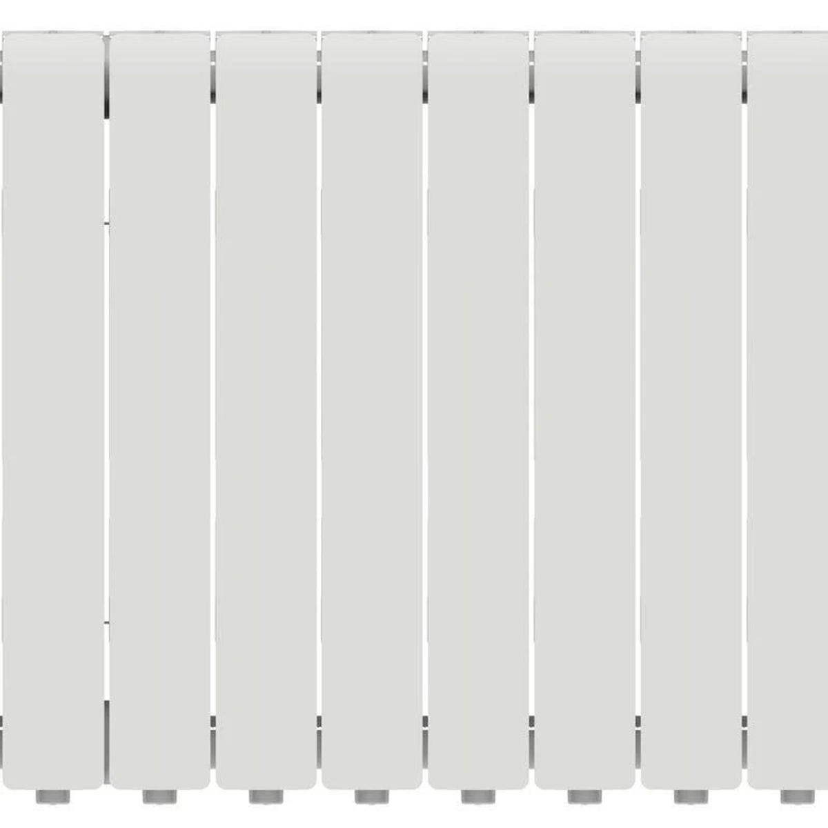 Primer plano de un radiador blanco con paneles verticales.