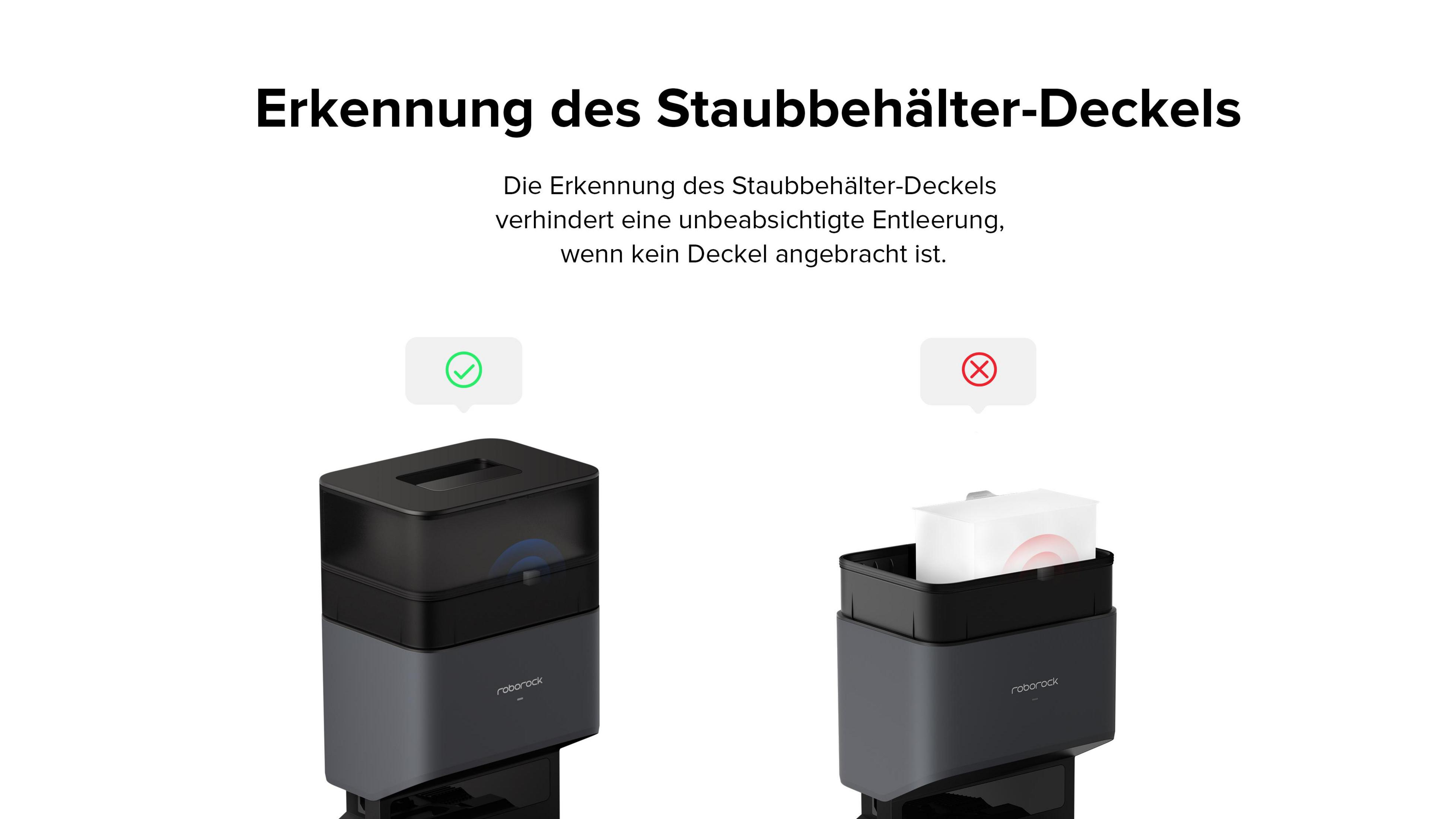 Schemat pokazujący wykrywanie pojemnika na kurz w czarno-szarym odkurzaczu.