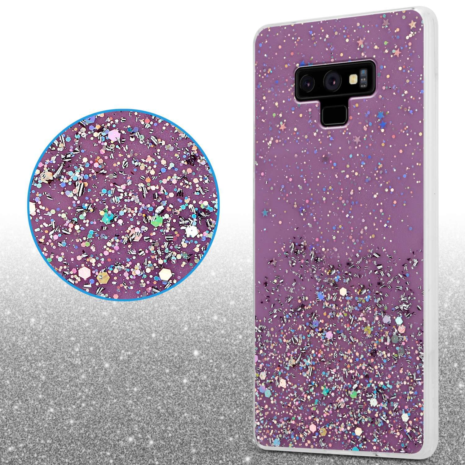 CADORABO Schutzhülle mit Galaxy funkelnden Backcover, 9, mit Samsung, Lila Glitter NOTE Glitter