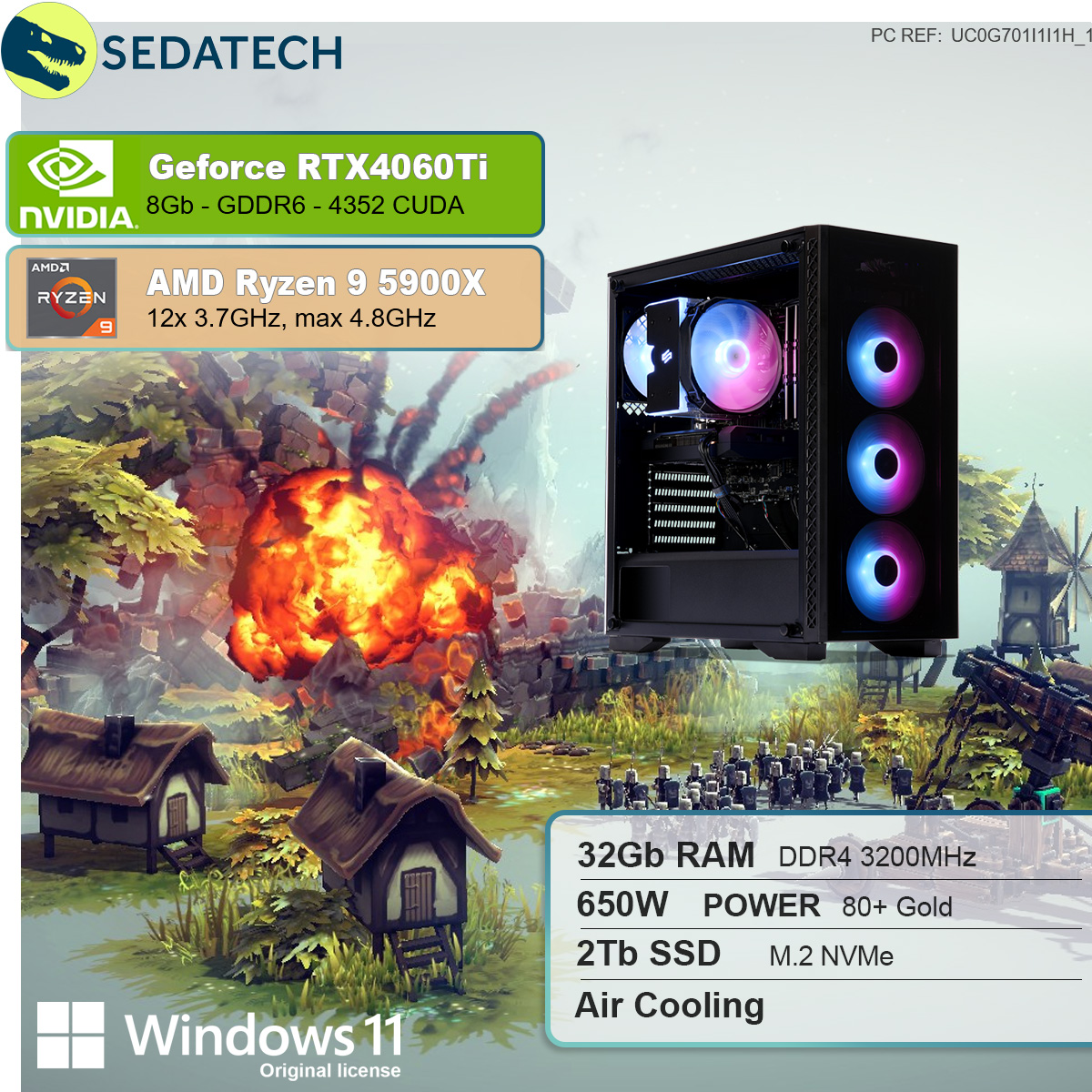 SEDATECH AMD Ryzen 9 5900X, 2000 PC GeForce 11 4060 GB RAM, Gaming Ryzen™ NVIDIA mehrsprachig, Home Prozessor, GB Windows RTX™ 9 32 , mit SSD, AMD Ti 8 GB