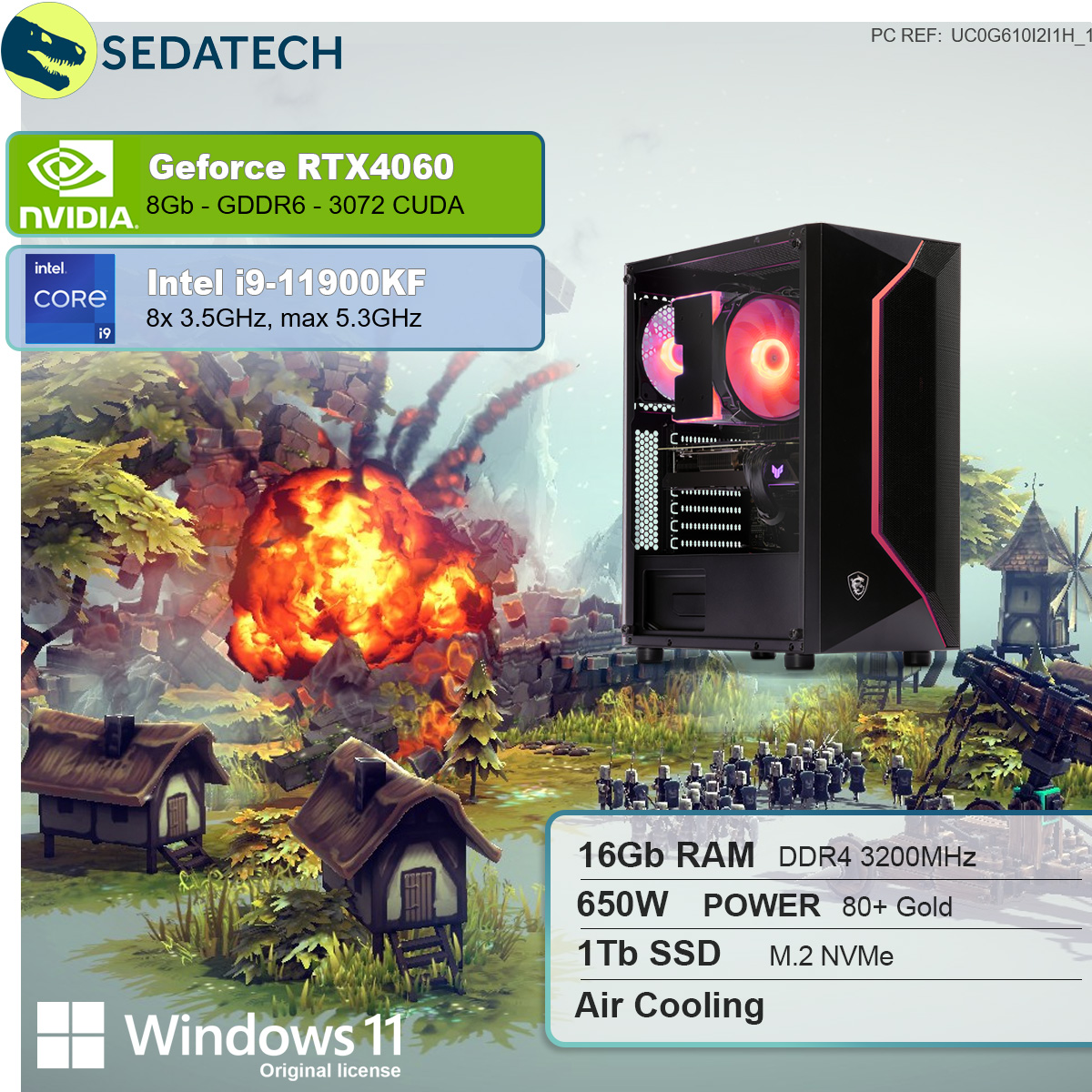GB GeForce SEDATECH 11 Home NVIDIA GB mit i9-11900KF, mehrsprachig, RAM, Intel Prozessor, 8 i9 RTX™ SSD, Gaming Windows Core™ 1000 Intel® GB 4060, 16 PC
