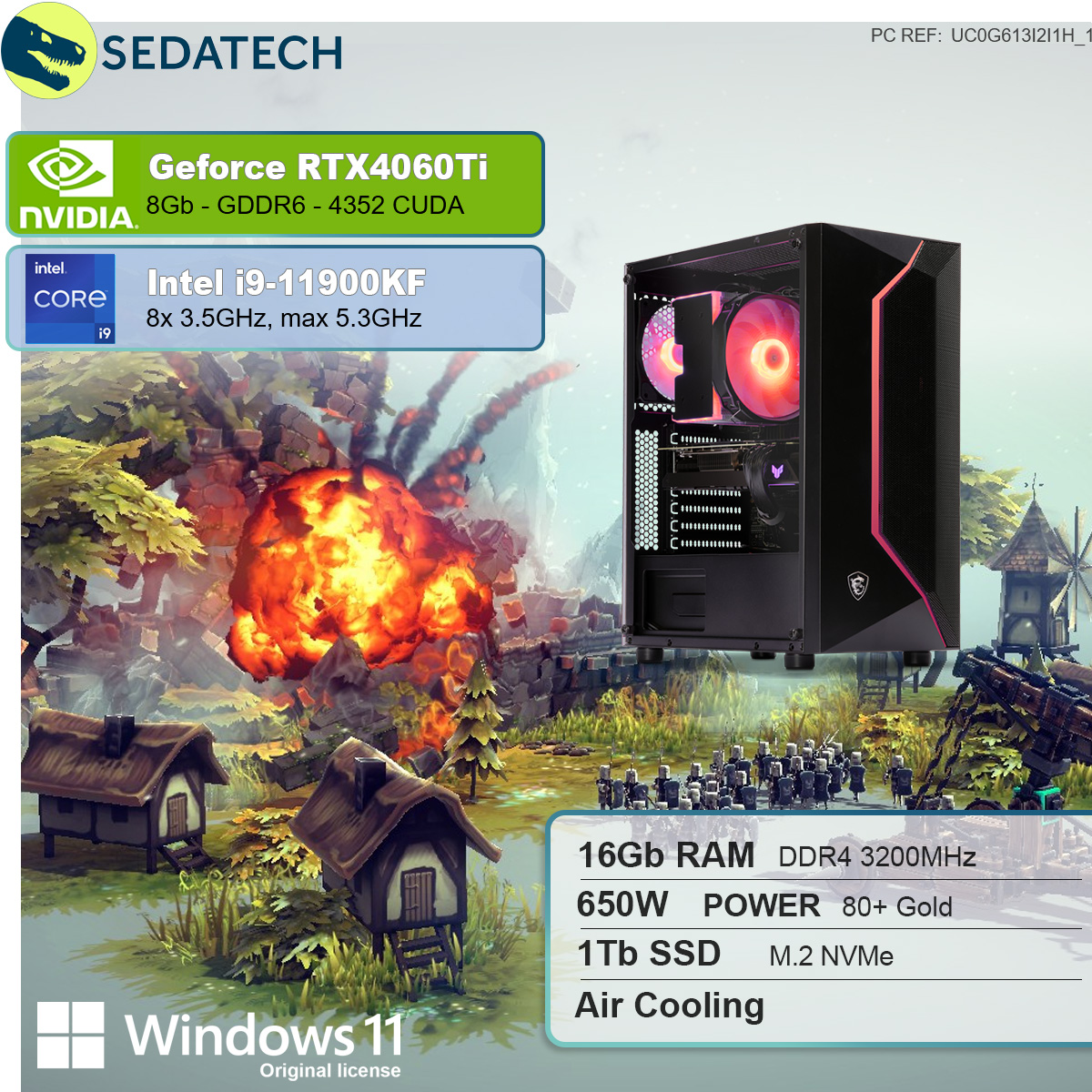 SEDATECH Intel GeForce 4060 16 1000 Intel® i9 Ti , Home GB Prozessor, GB RAM, i9-11900KF, 11 Core™ 8 Gaming mit Windows NVIDIA GB PC RTX™ mehrsprachig, SSD
