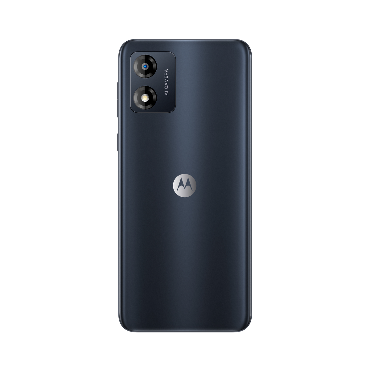 Ciemnoniebieski telefon Motorola z podwójnym aparatem i logo Motorola.