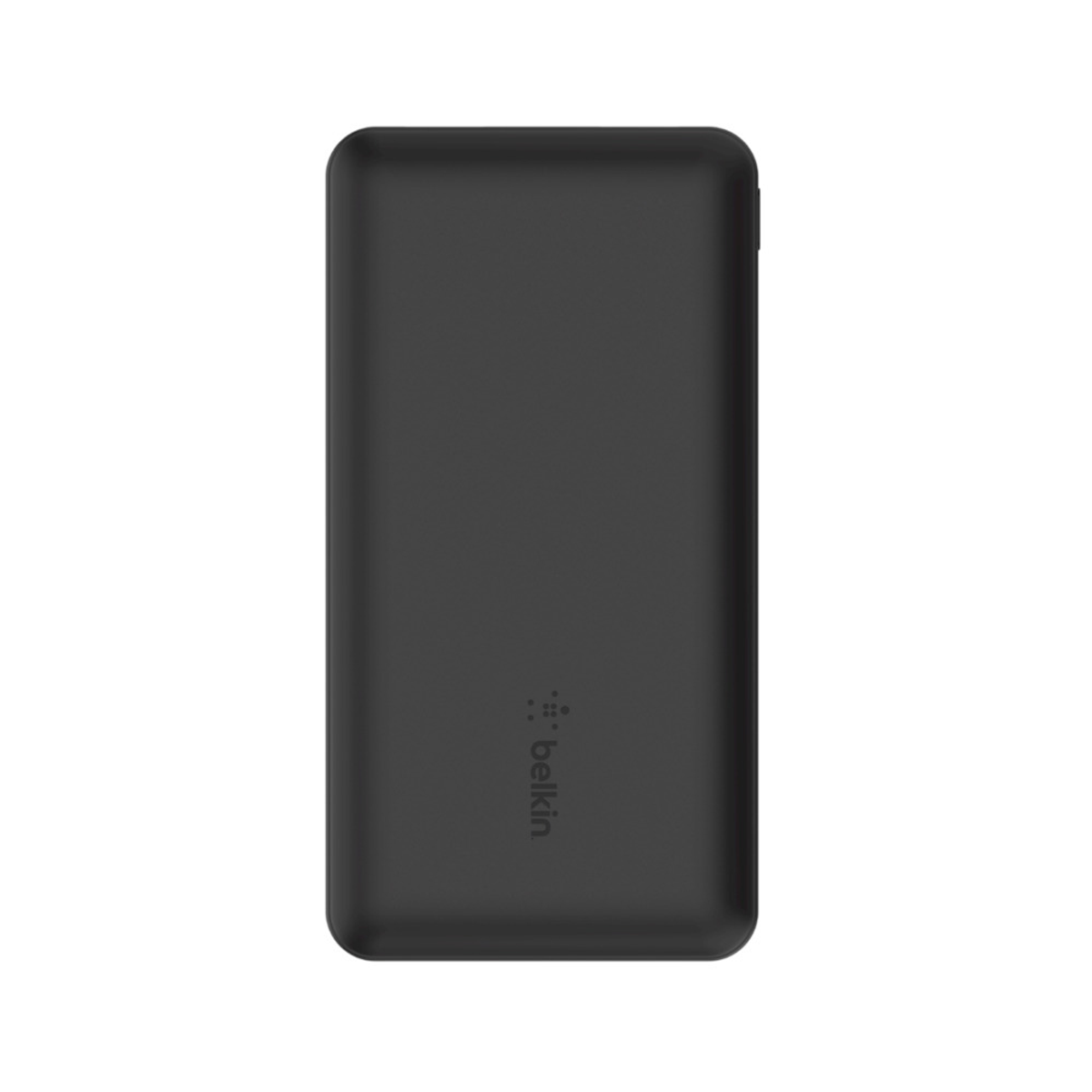 Power bank Belkin nero, rettangolare con superficie liscia, su sfondo bianco.