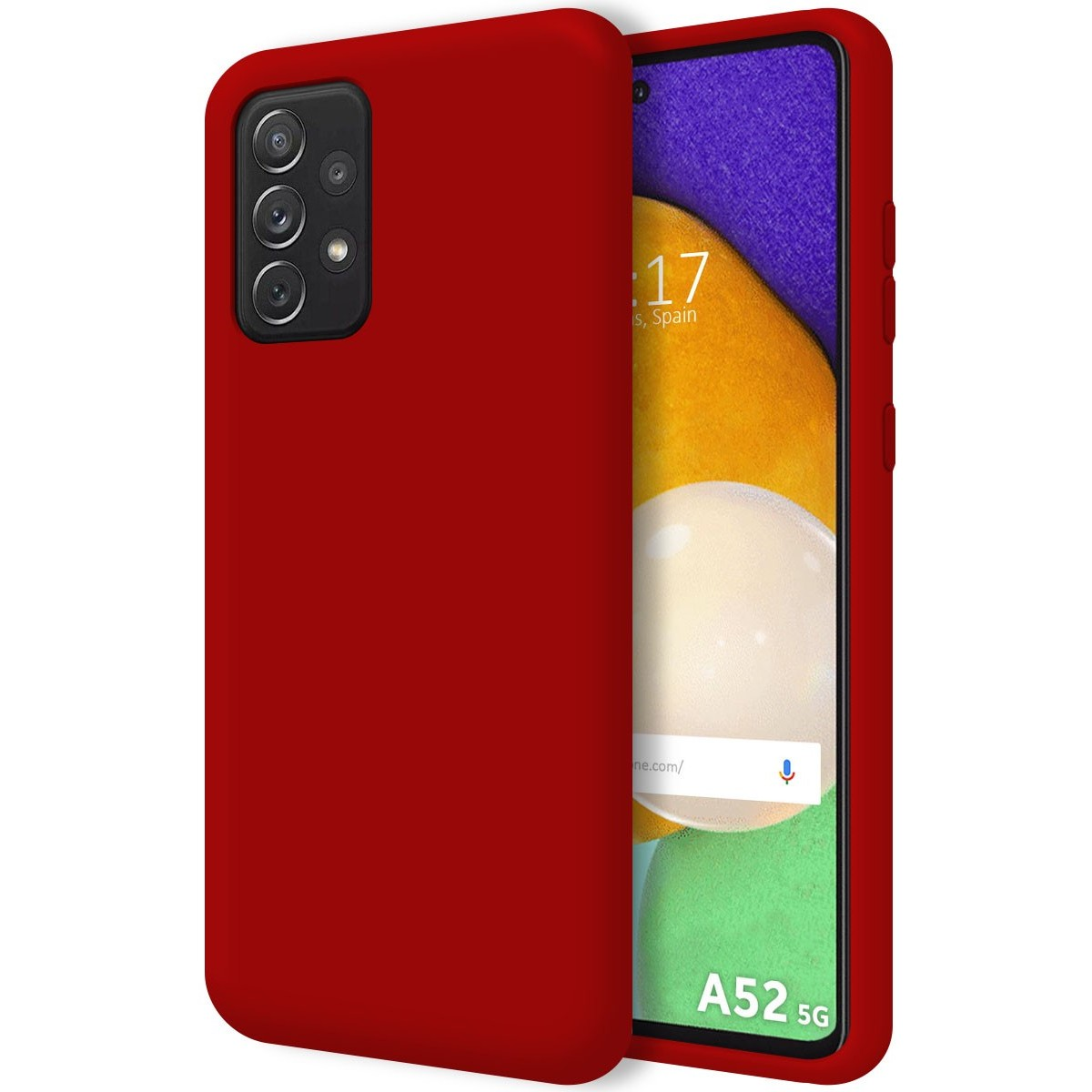 Custodia e schermo del telefono rossi. Il telefono è un Samsung A52 5G.