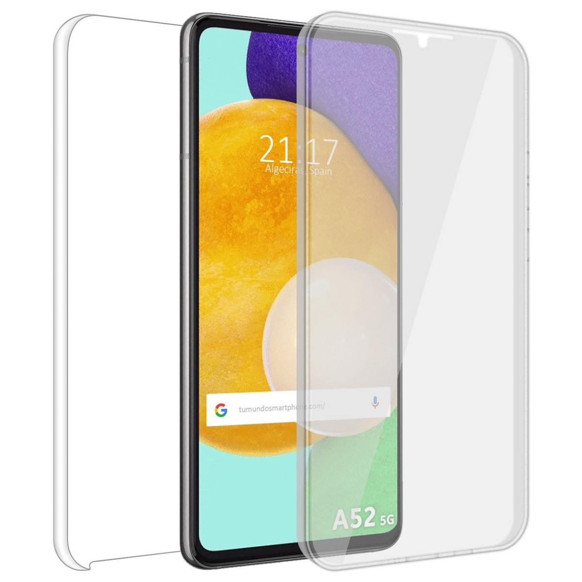 Un telefono con una protezione per lo schermo. La protezione per lo schermo è trasparente. Il display del telefono è visibile.