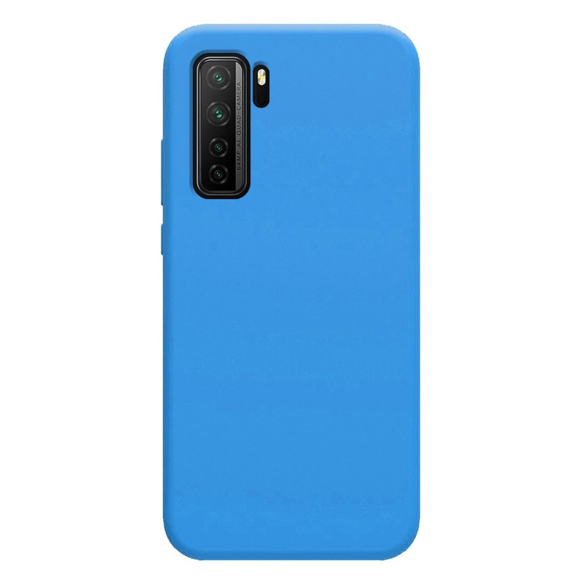 Funda de teléfono azul con cámara. La funda es azul sólida.
