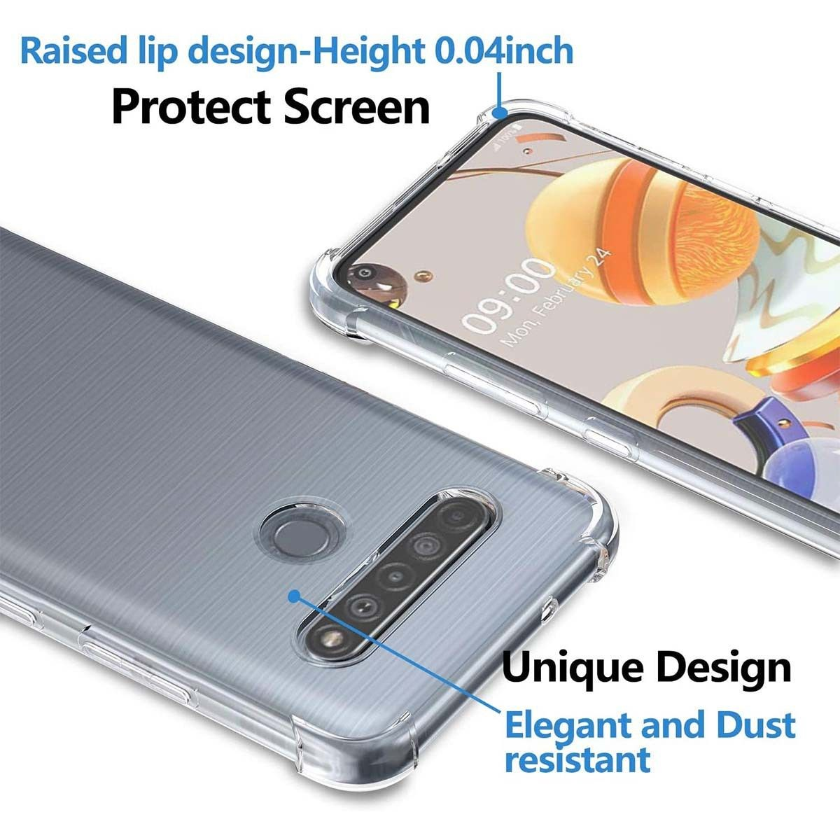 Funda con diseño protector, mostrando el teléfono y su funda.