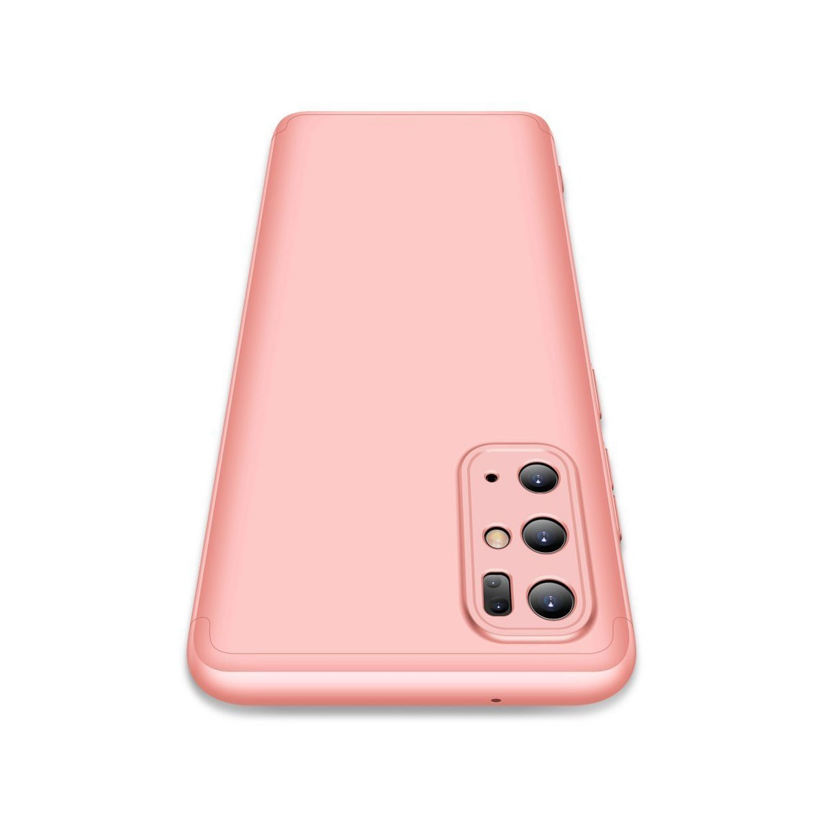 Funda de teléfono rosa. La funda tiene forma de teléfono y tiene un área de cámara.