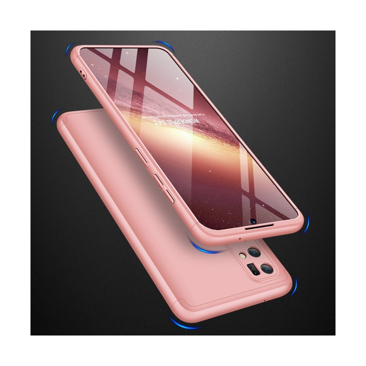 Funda de teléfono rosa con un teléfono encima. Las fundas son de color rosa.