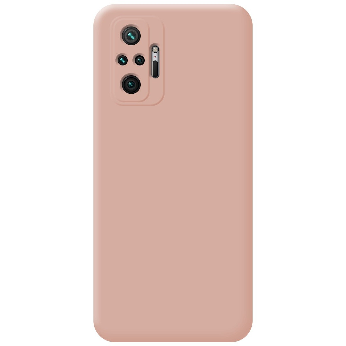 Una custodia per telefono liscia di colore rosa pastello, con il modulo fotocamera.