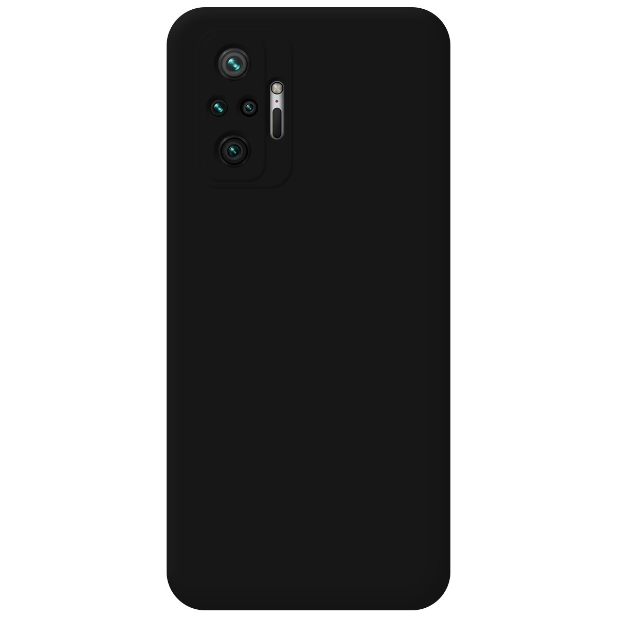 Custodia per telefono nera con un modulo fotocamera. Il telefono ha un retro nero.