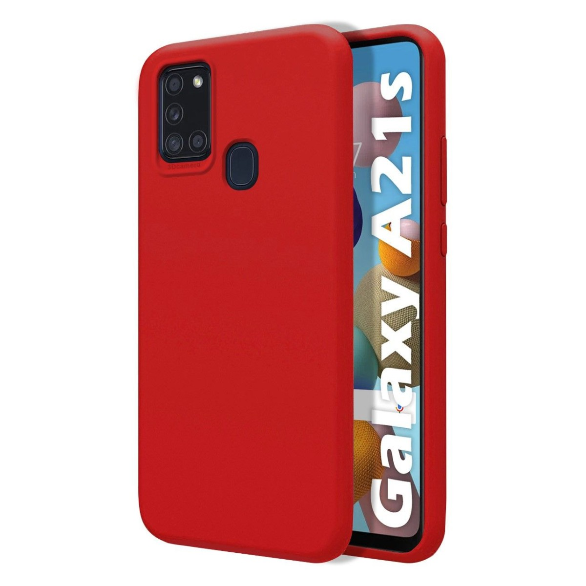 Custodia per telefono rossa e un telefono. Il telefono è rosso con fotocamera e pulsanti.