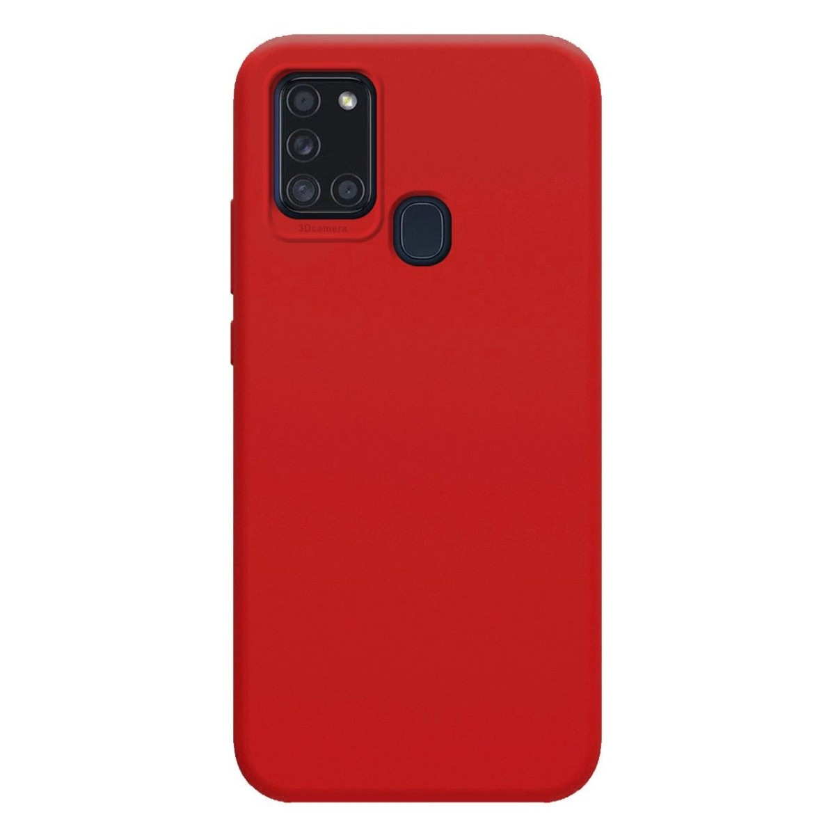Custodia rossa per telefono. Colore rosso semplice e uniforme. Il modulo fotocamera è in alto a sinistra.