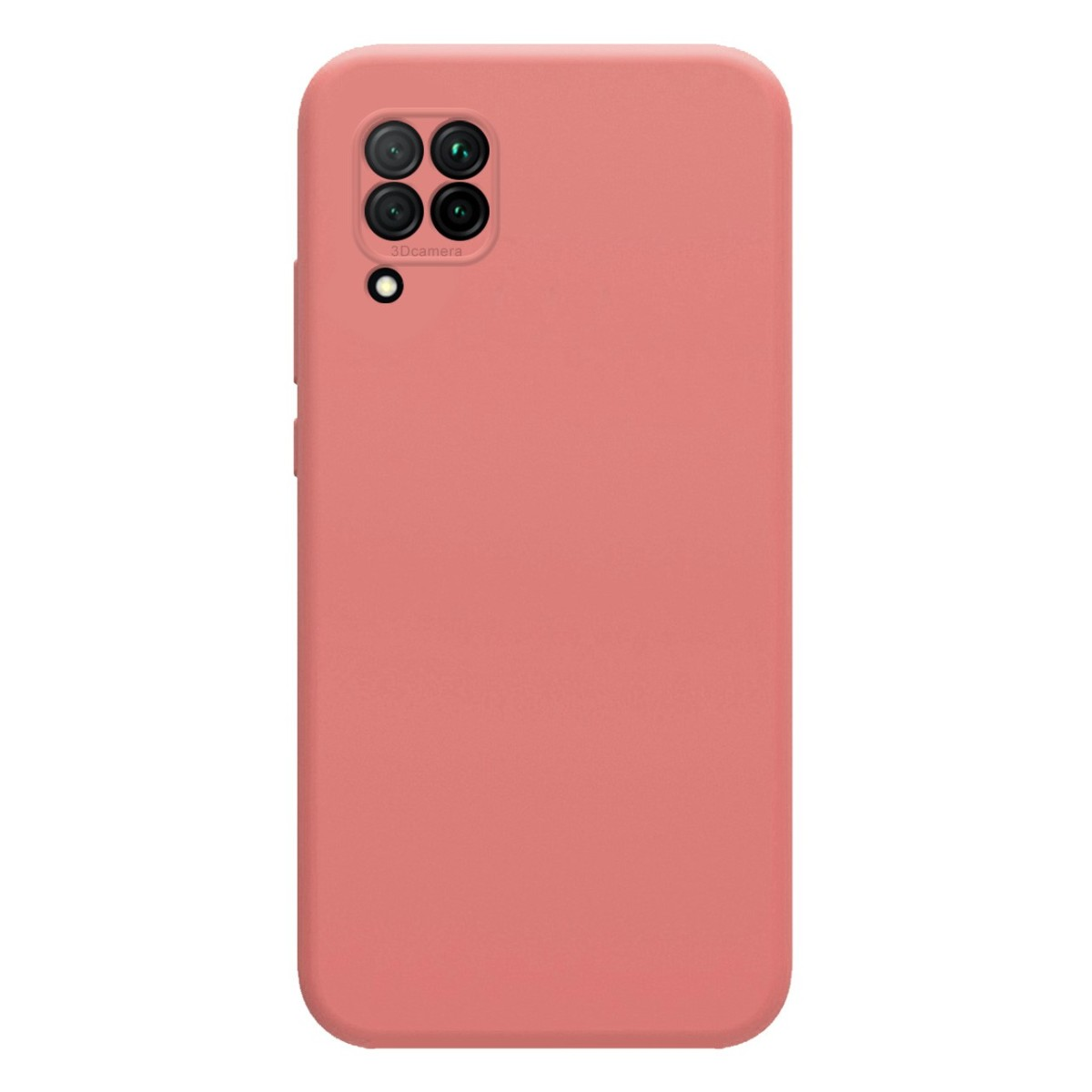 Funda rosa para teléfono con cuatro lentes de cámara. El fondo es liso.