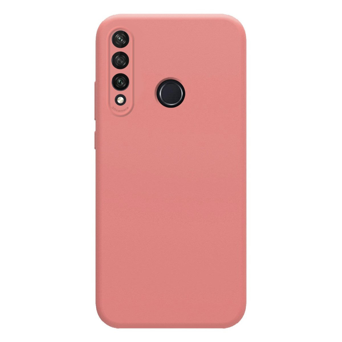 Una funda de teléfono lisa de color coral. La funda tiene tres cámaras y un círculo negro.