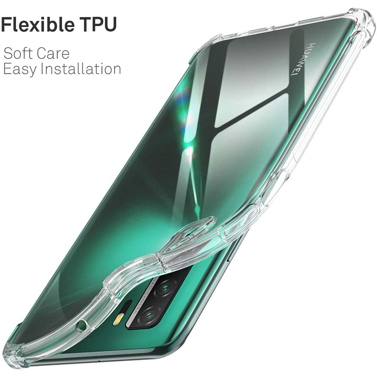 Funda transparente con un teléfono dentro, mostrando el módulo de la cámara.