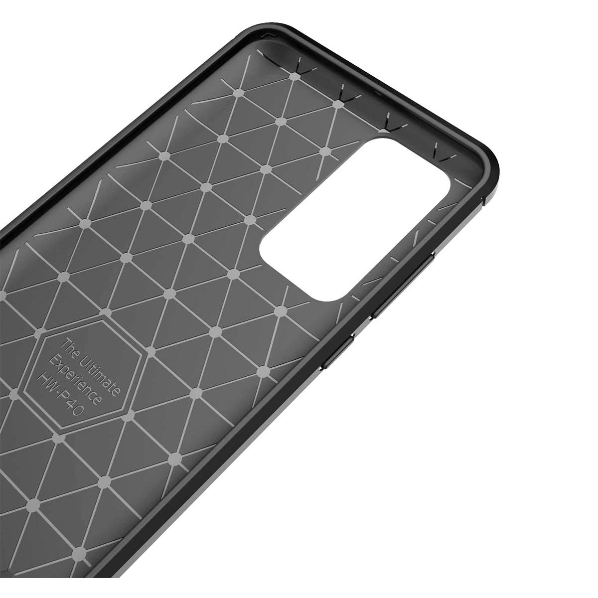 Primer plano del interior de una funda de teléfono con un patrón geométrico.