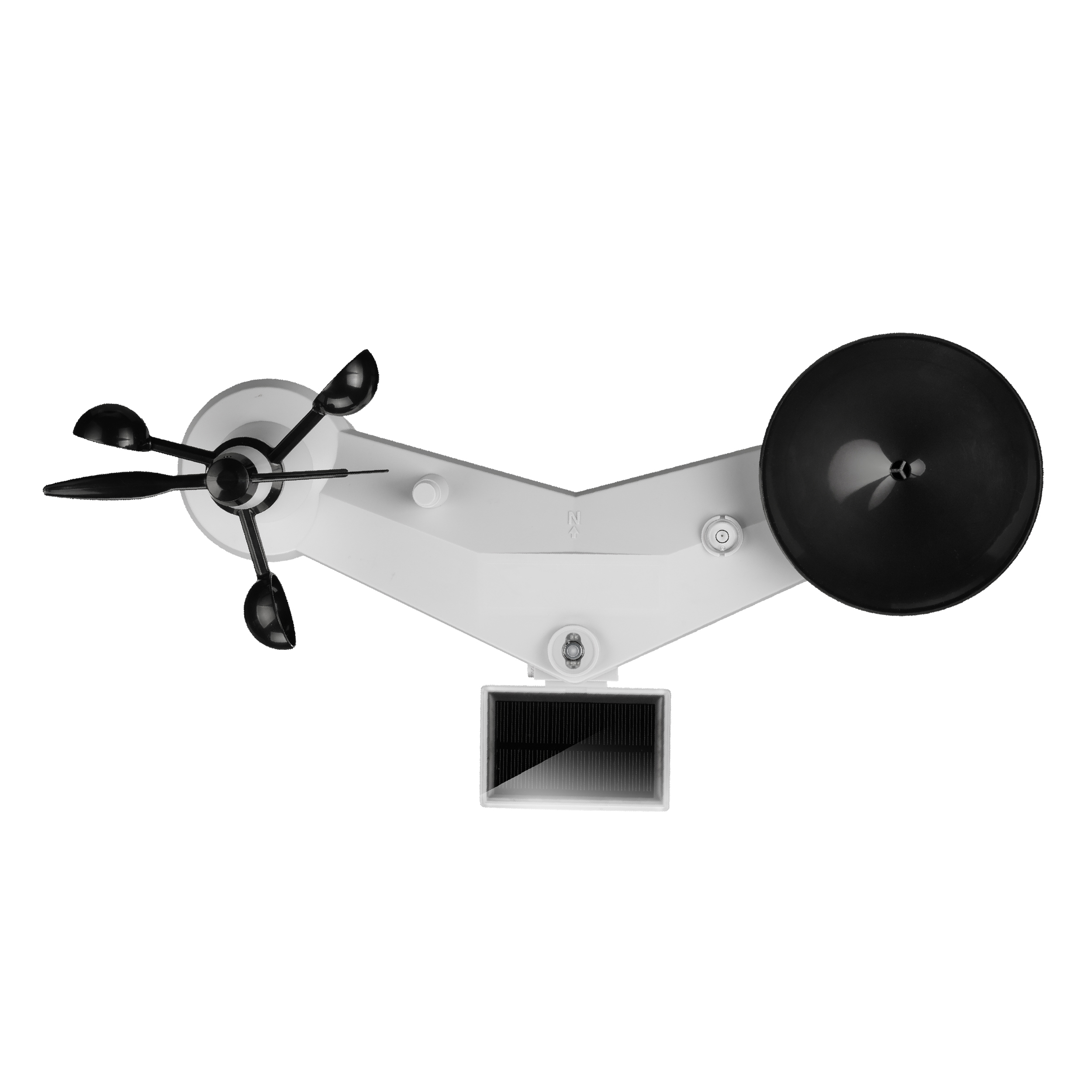 Anemometr w kolorze białym z czarnymi elementami.