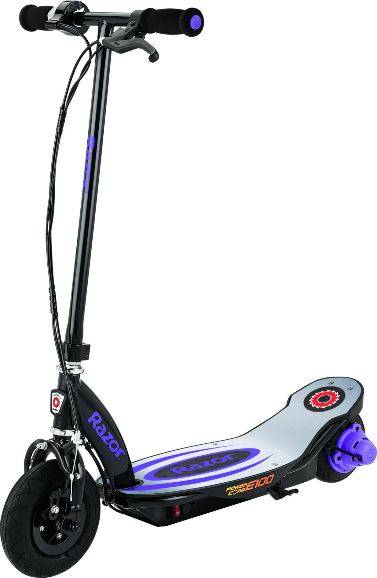 Scooter elettrico, nero e viola, con marchio Razor.