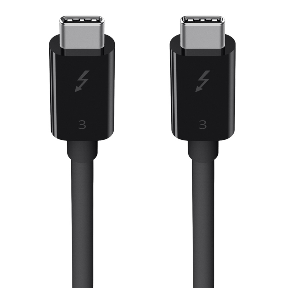 Zwei schwarze USB-C-zu-USB-C-Kabel. Jedes Kabel hat an beiden Enden einen Stecker.