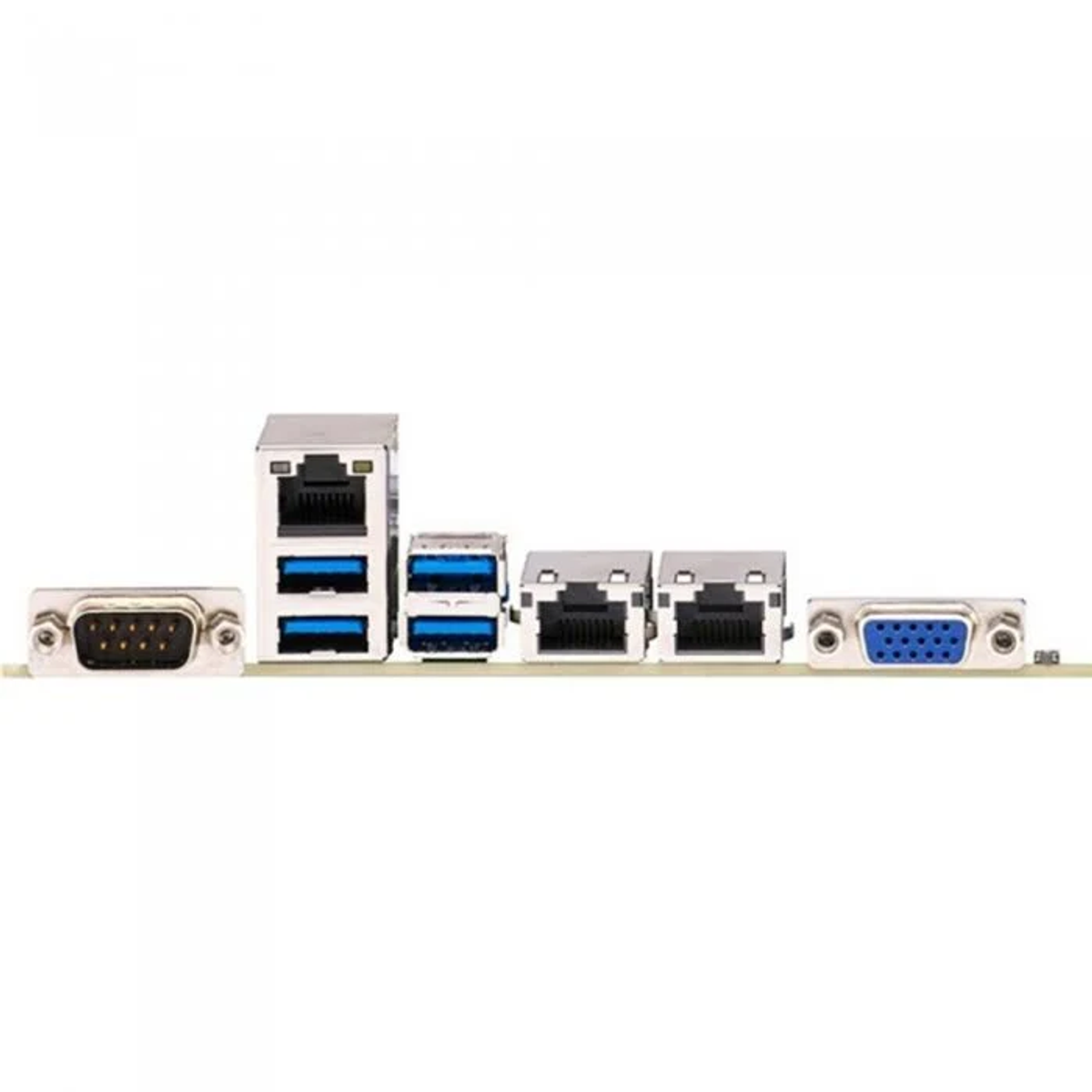 Ein Motherboard mit verschiedenen Anschlüssen, einschließlich USB, LAN und VGA.