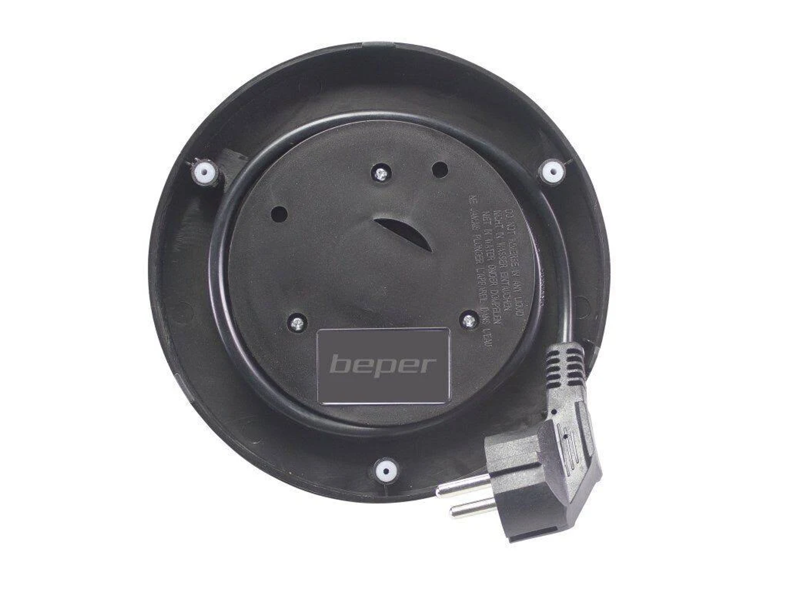 Czarna podstawa czajnika elektrycznego z kablem zasilającym i wtyczką.