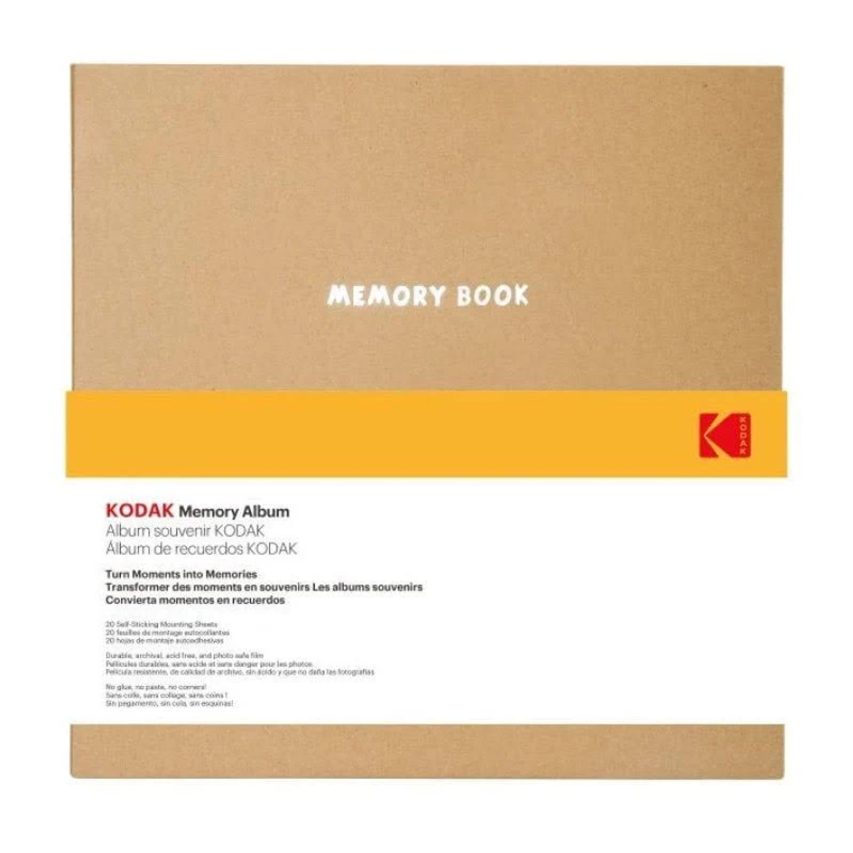 Kodak Memory Album. Brauner Einband mit Text. Enthält Foto-Hüllen.