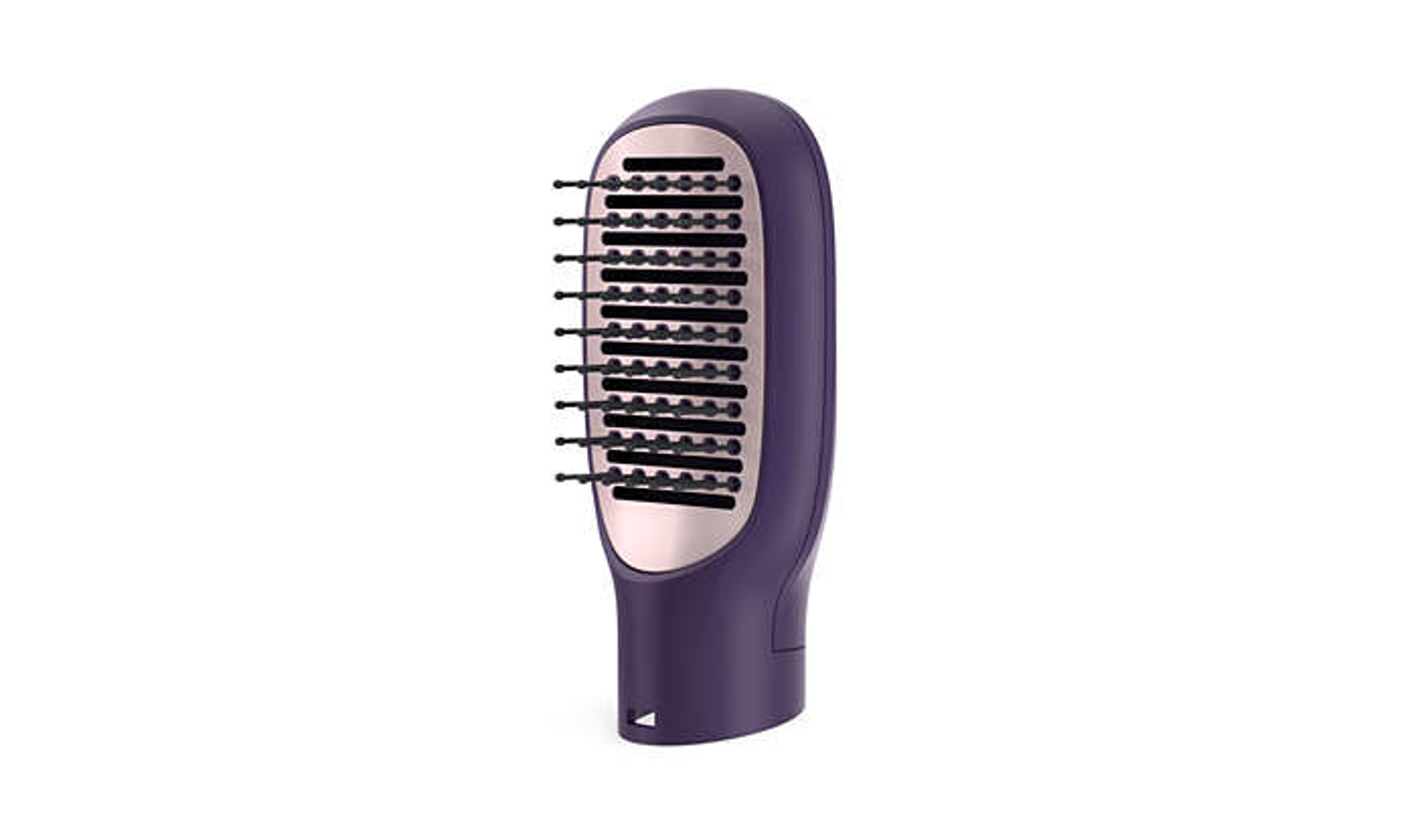 A purple hairbrush attachment with black bristles and a gold accent.