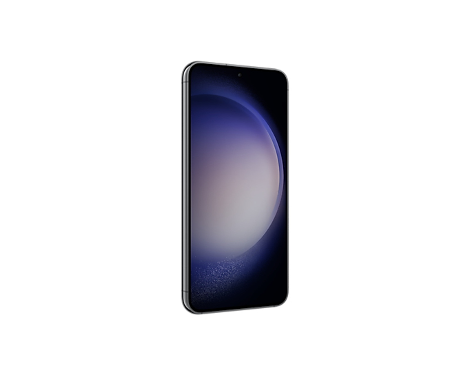 Ein Smartphone mit blauem Farbverlauf. Das Telefon ist silberfarben und hat eine Kamera oben.