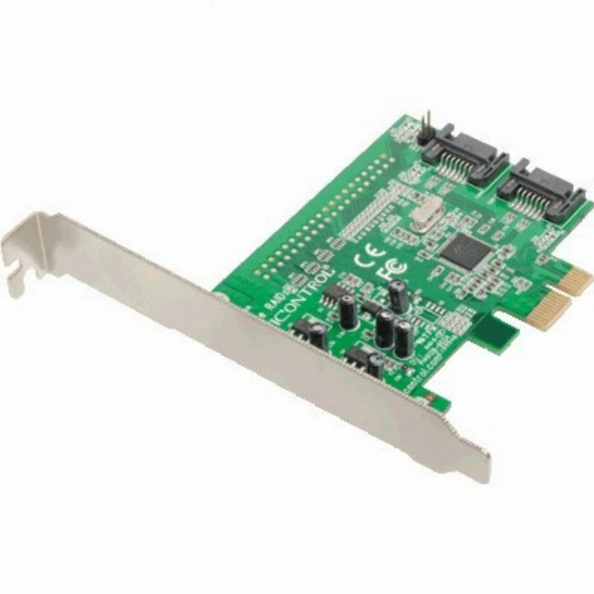 Grüne PCIE-Karte mit Chips und Anschlüssen für den Computer.