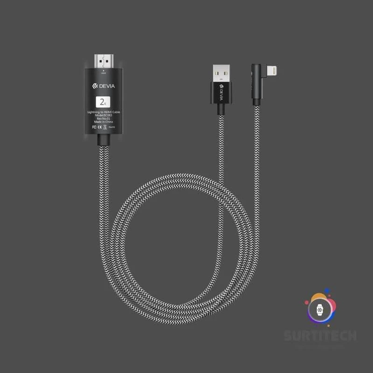 Cavo HDMI intrecciato bianco e nero. Cavo da Lightning a HDMI.