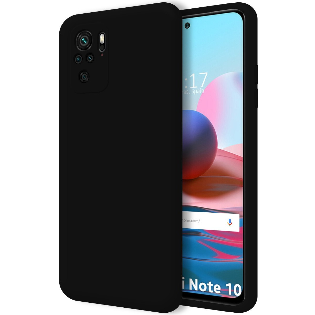 Custodia nera per telefono su un telefono che mostra uno schermo con il testo 'i Note 10'.