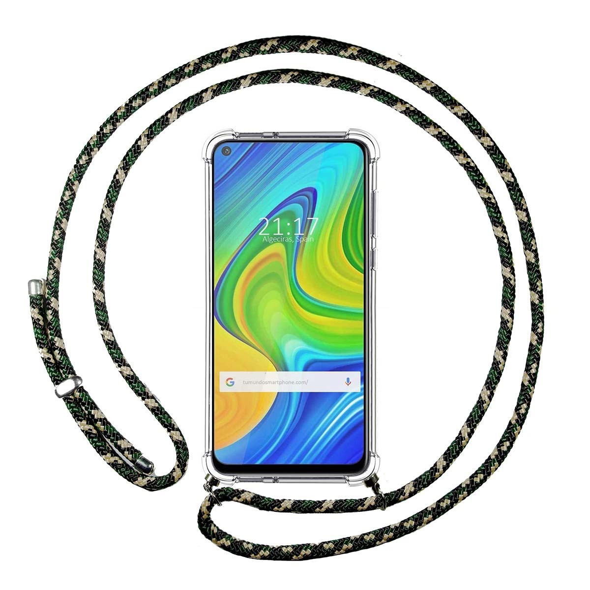 Custodia per telefono con un cordino che mostra un telefono che mostra un'immagine.