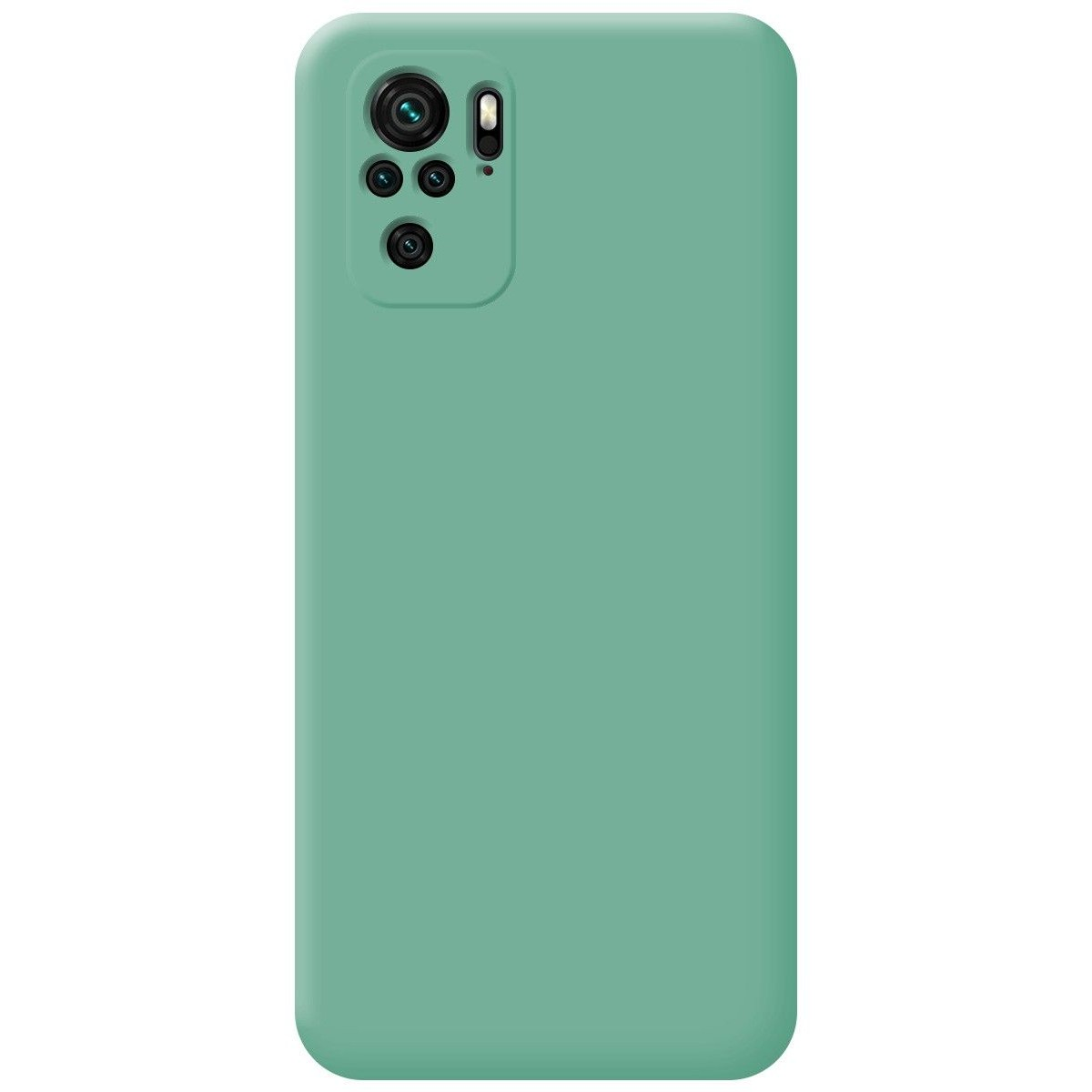 Una custodia per telefono color menta. La fotocamera e il flash sono sul retro.