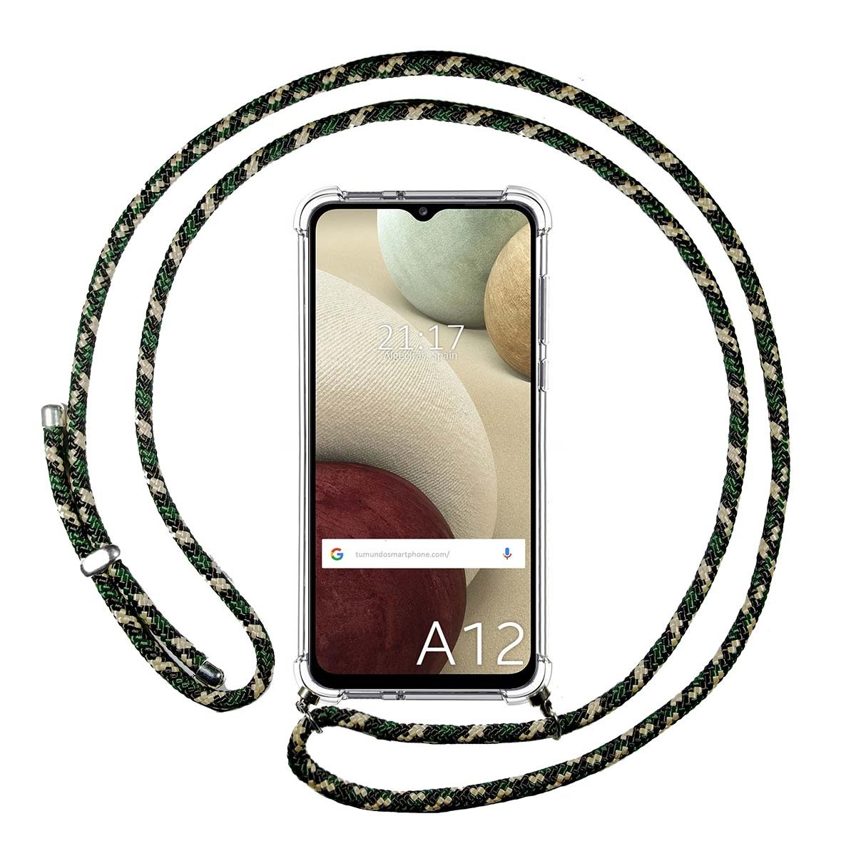 Un telefono con un cinturino, che mostra l'ora.