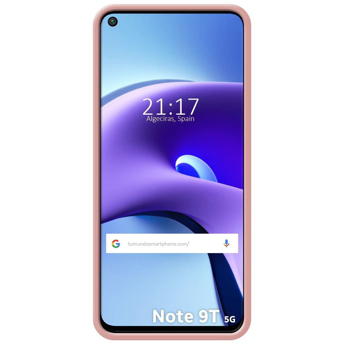 Schermo dello smartphone che mostra ora, posizione e barra di ricerca.