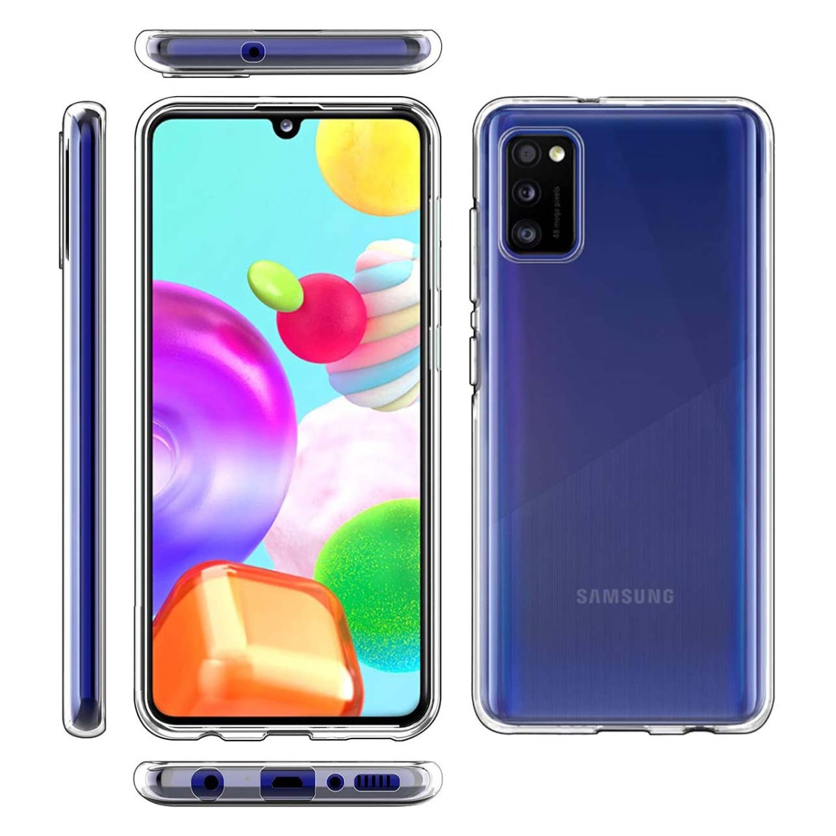 Custodia per telefono con un design trasparente e un telefono Samsung.