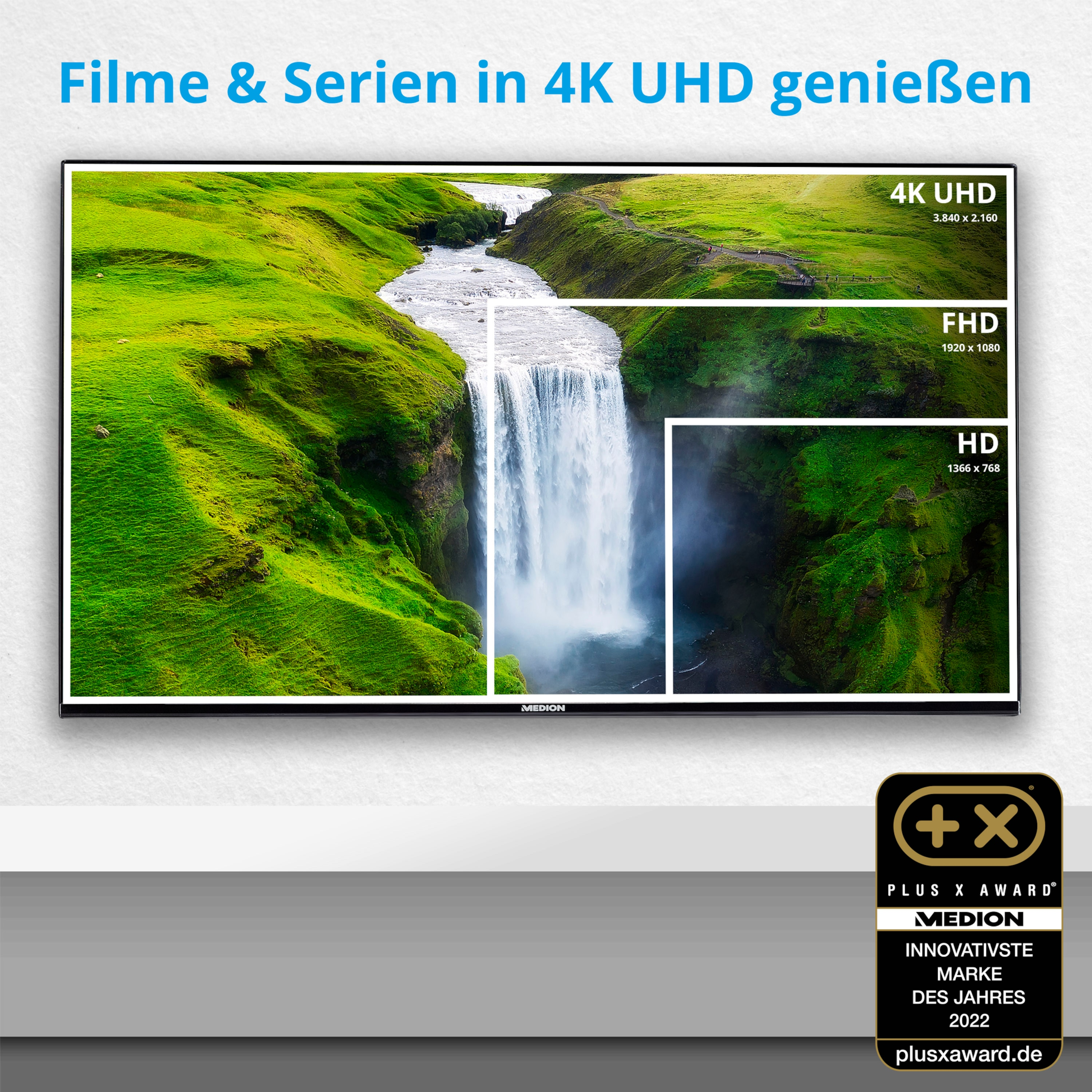 Vision®, Dolby 4K) 43\'\' UHD Ultra (Flat, Zoll HD, HD, LIFE® LCD Atmos® Micro Dolby MEDION Dimming, X14333 cm, 108 42,5 HDR, / DTS SMART-TV, Fernseher
