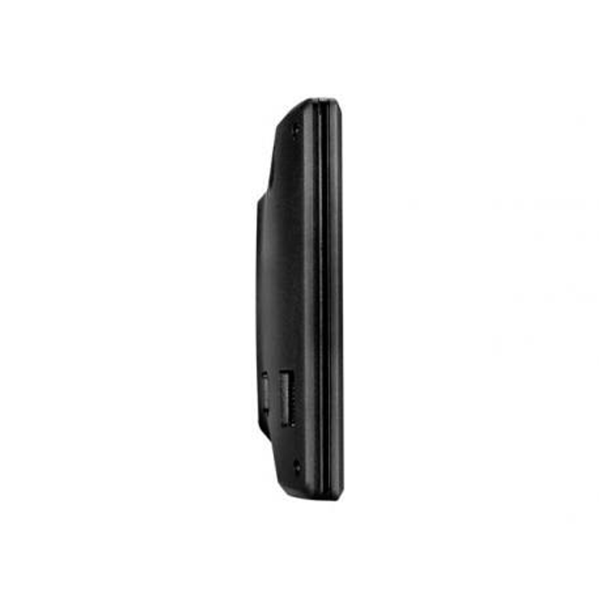 Un dispositivo negro visto de lado. Es rectangular con algunos puertos y botones.