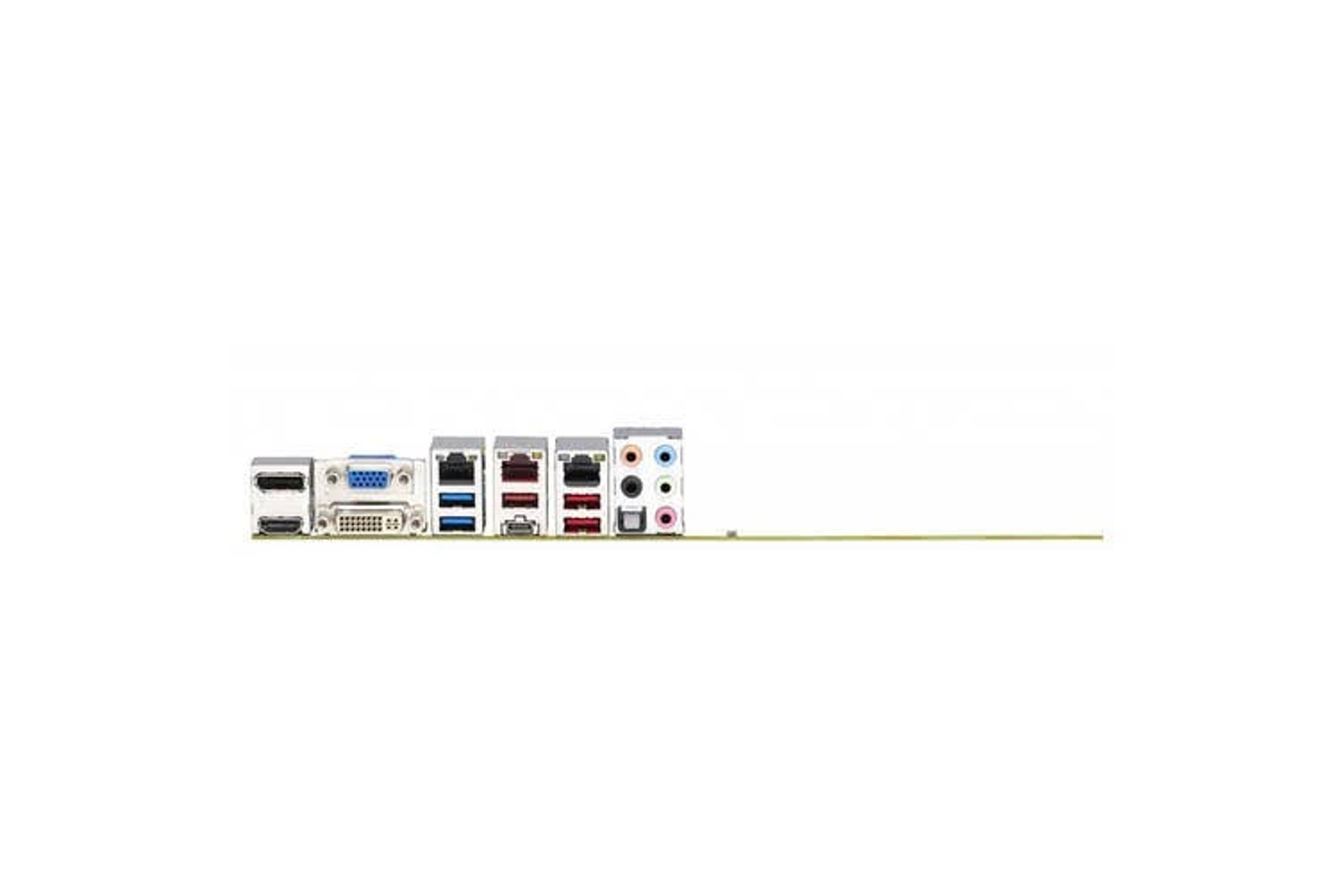 Panneau arrière d'un ordinateur avec ports et connecteurs. Fond blanc.